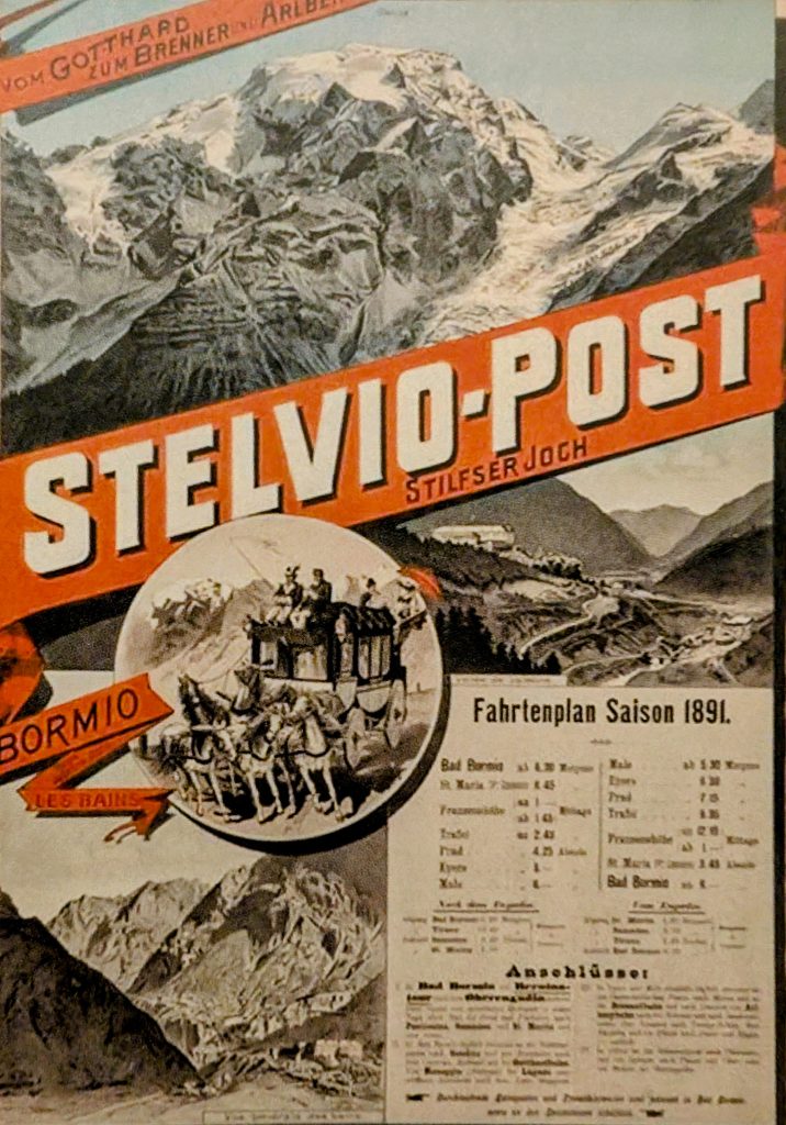 Historischer Postkutschenfahrplan der Stelvio-Post über das Stilfserjoch aus dem Jahr 1891